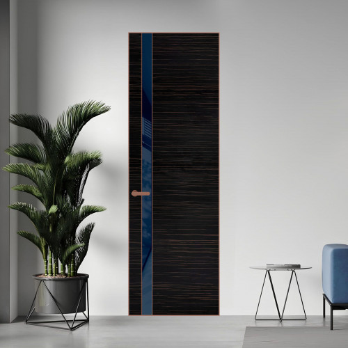 18 VE-H натуральный шпон Espresso 1042S профиль Медь вставка Темно-синий лак ProfilDoors Orange