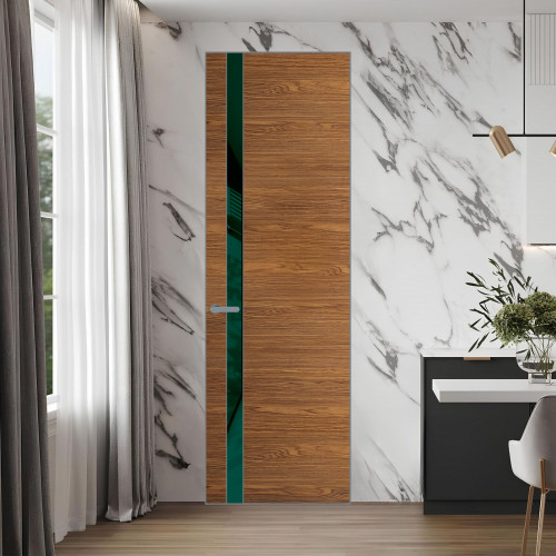 18 VE-H натуральный шпон Espresso 35M профиль Серебро вставка Темно-зеленый лак ProfilDoors Orange