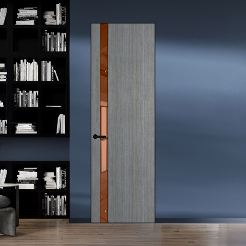 18 VE-V натуральный шпон Bianche Notti 01Q профиль Черный матовый вставка Зеркало Bronza ProfilDoors Orange