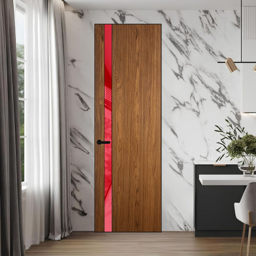 18 VE-V натуральный шпон Espresso 35M профиль Черный муар вставка Красный лак ProfilDoors Orange