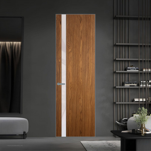 18 VE-V натуральный шпон Espresso 35M профиль Серебро вставка Светло-серый лак ProfilDoors Orange