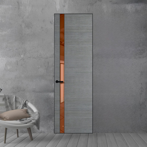 18 VE-H натуральный шпон Bianche Notti 01Q профиль Черный матовый вставка Зеркало Bronza ProfilDoors Orange