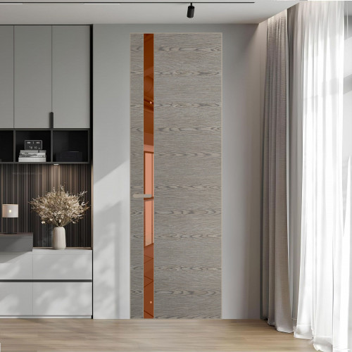 18 VE-H натуральный шпон Bianche Notti 08S профиль Никель матовый вставка Зеркало Bronza ProfilDoors Orange