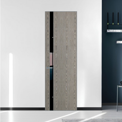 18 VE-V натуральный шпон Bianche Notti 08S профиль Серебро вставка Черный лак ProfilDoors Orange