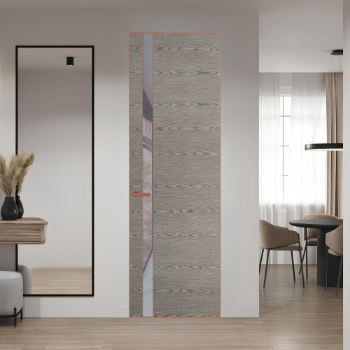 18 VE-H натуральный шпон Bianche Notti 08S профиль Медь вставка Холодный серый лак ProfilDoors Orange