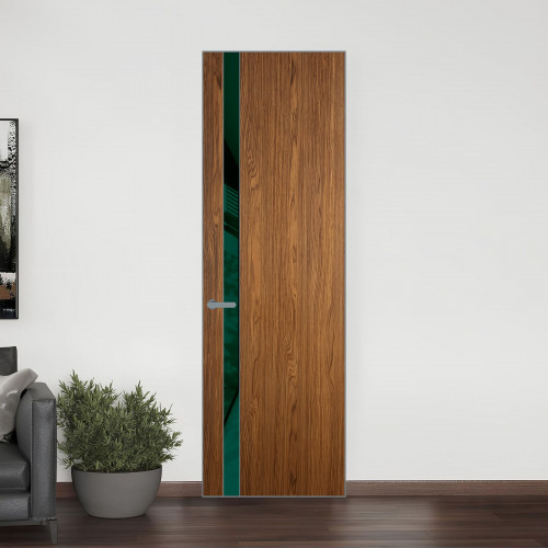 18 VE-V натуральный шпон Espresso 35M профиль Серебро вставка Темно-зеленый лак ProfilDoors Orange