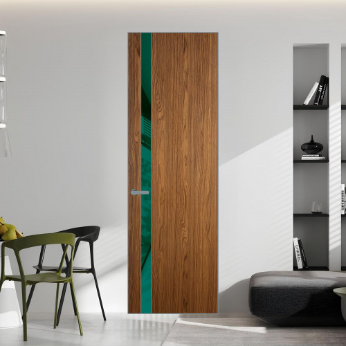 18 VE-V натуральный шпон Espresso 35M профиль Серебро вставка Зеленый лес лак ProfilDoors Orange