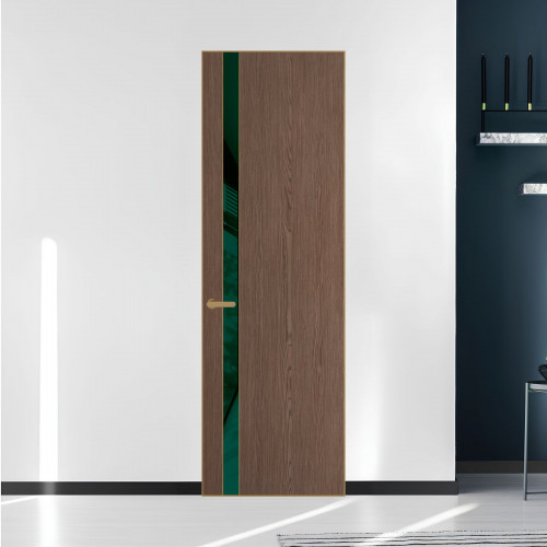 18 VE-V натуральный шпон Bianche Notti 822M профиль Золото вставка Темно-зеленый лак ProfilDoors Orange