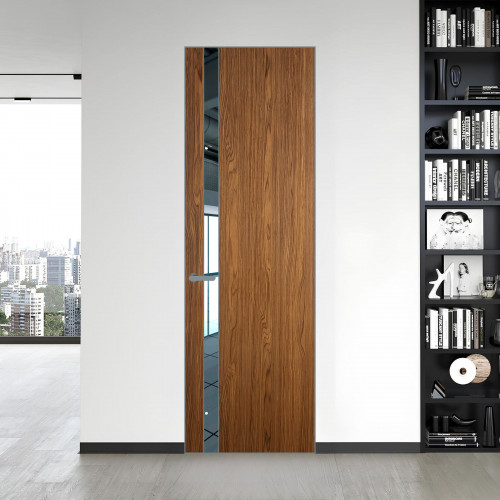 18 VE-V натуральный шпон Espresso 35M профиль Серебро вставка Зеркало ProfilDoors Orange